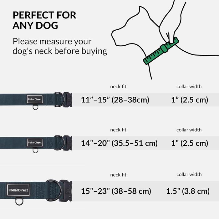 Міцний нашийник для собак великих та середніх порід – регульований, двошаровий нейлон, металева застібка, стійкий до розривів, ідеальний для активних собак (38-58 см), темно-синій