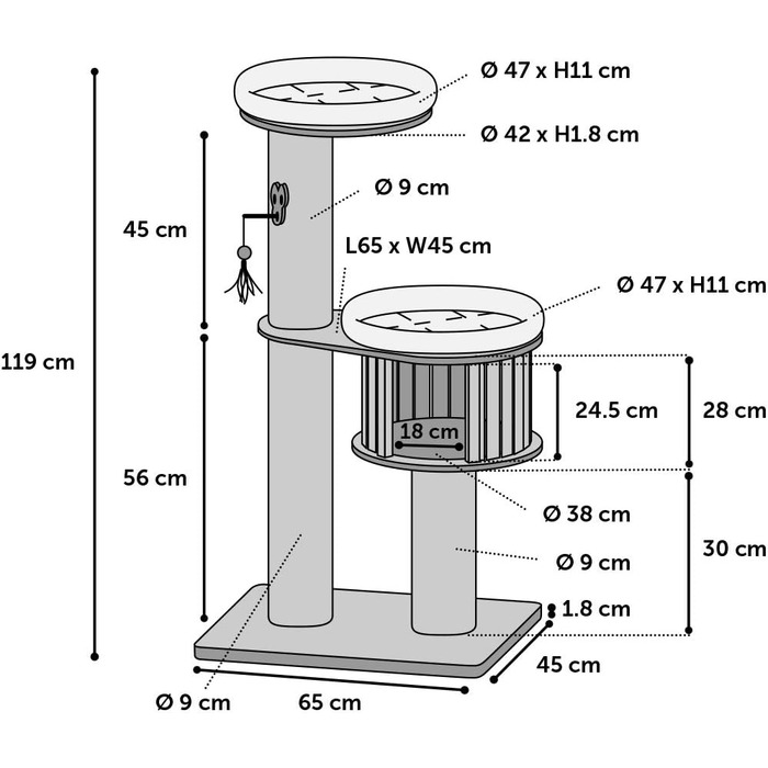 Дряпак для котів Flamingo Raisa 3 – Коричнево-сірий, 198 см | XXL-комплекс для лазіння