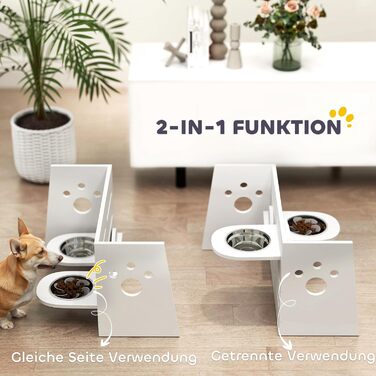 Підвищений годівниця для собак PawHut з регулюванням висоти, антизатримкова підстилка, 2 x 1000 мл, повільна годівниця, годівнича станція для середніх собак та котів, білий