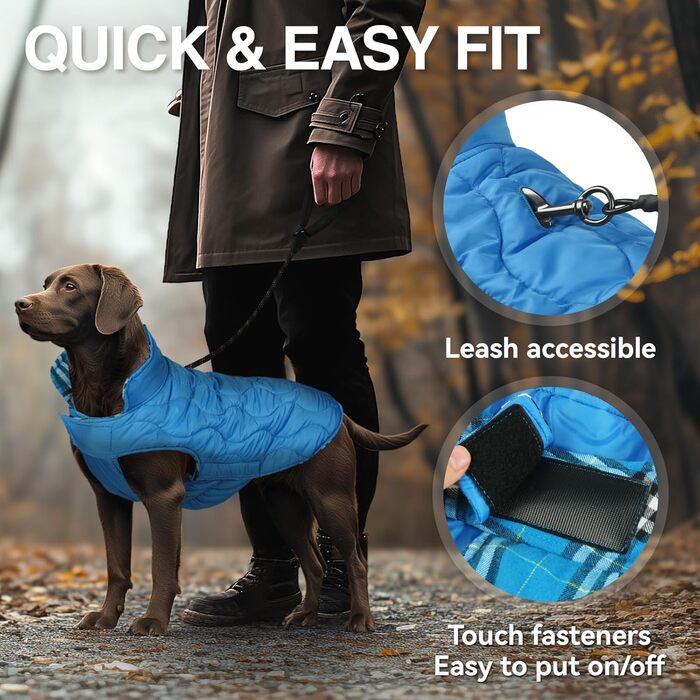 Теплий зимовий одяг для собак VIVAGLORY Softjoy: куртка з бавовни з бавовняним захистом живота та застібкою-липучкою, тепла софтшеллова куртка в клітинку, регульована, M, Хакі M (1 шт.) (XL (1 шт.), Синій (двостороння модель))
