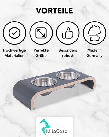 Набір для годування котів MilaCasa Katzennapf - 2 миски, піднята платформа, подвійний набір - годівниця для котів, миска для води (сірий)