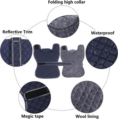 Водонепроникний зимовий одяг для породистих собак (Вінтерхаунд, Віпет, Лурчер), тепла куртка з флісовою підкладкою, для великих та середніх порід, темно-синій, розмір S (обхват спини 51-53 см)