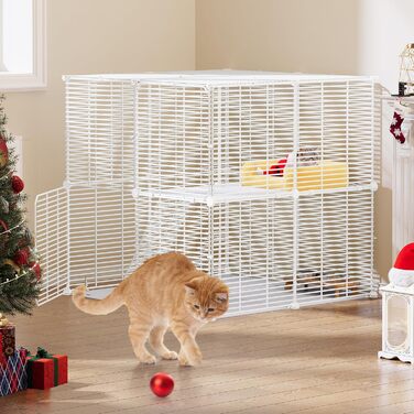 Клітка для котів YITAHOME для дому та вулиці, 2-ярусна, з металевим дротом, з 2 дверима та драбиною, 71x71x71 см, біла