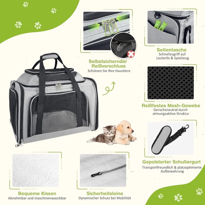 TOFFCAEA Транспортна сумка для кота/собаки, переноска для собак, складана переноска для котів, портативна, 6 кг, для середніх собак та котів (Сірий, 43 x 28 x 28 см)