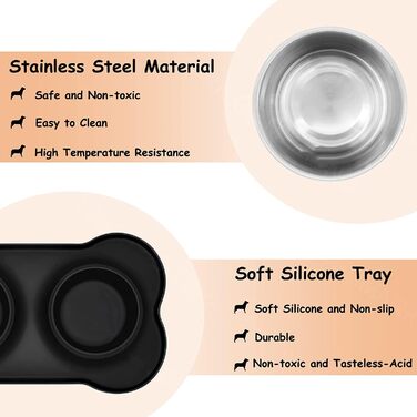 Набори мисок для собак та котів з нержавіючої сталі з силіконовим килимком, чорного кольору