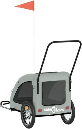 Причіп для собак Fasba: надійний та безпечний причіп для велосипеда, сірий, з прапором та відбивачами, для собак та котів, 63.5 x 124.5 x 66 см