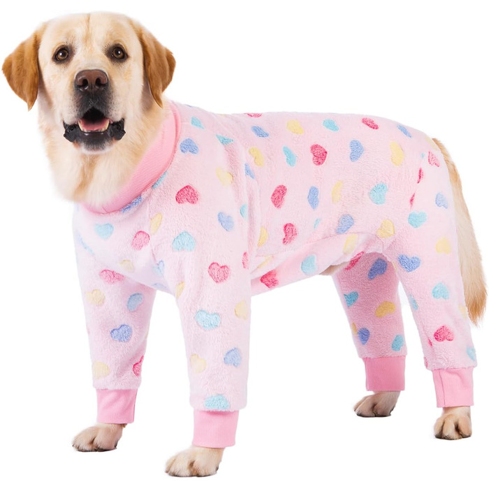 Теплий зимовий костюм-піжама для собак середніх та великих порід (XXXL, Рожеве серце)