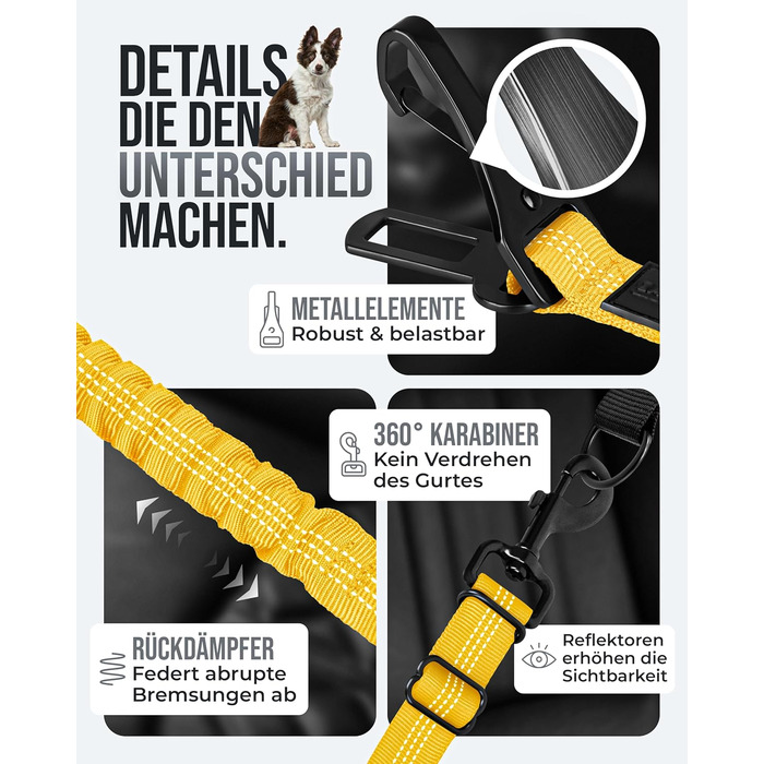 Автогурт для собак 'Argo' – регульований, з амортизацією та ISOFIX, для всіх порід (S, жовтий, 35-45 см)