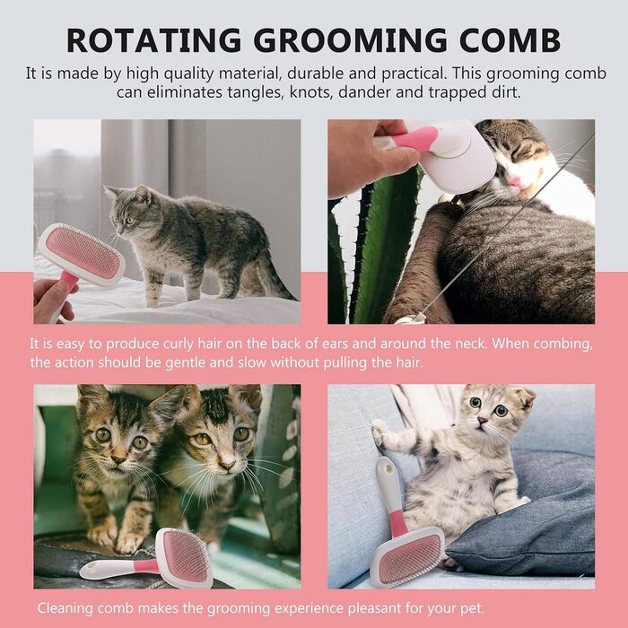 Масажна щітка для тварин ULTECHNOVO 3 шт. для котів та собак з довгим хутром, рожева