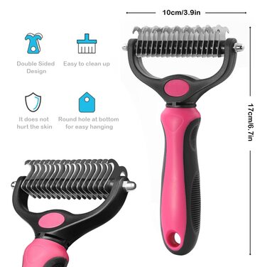 Набір для догляду за шерстю собак: щітка-пучок, інструмент для видалення підшерстя Pet Pro, гребінець, набір для грумінгу, видалення ковтунів та шерсті (рожевий)