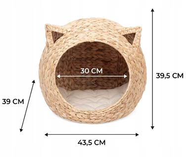 Ліжко-будиночок для кота: плетений кошик із водяного гіацинта з м'яким матрациком