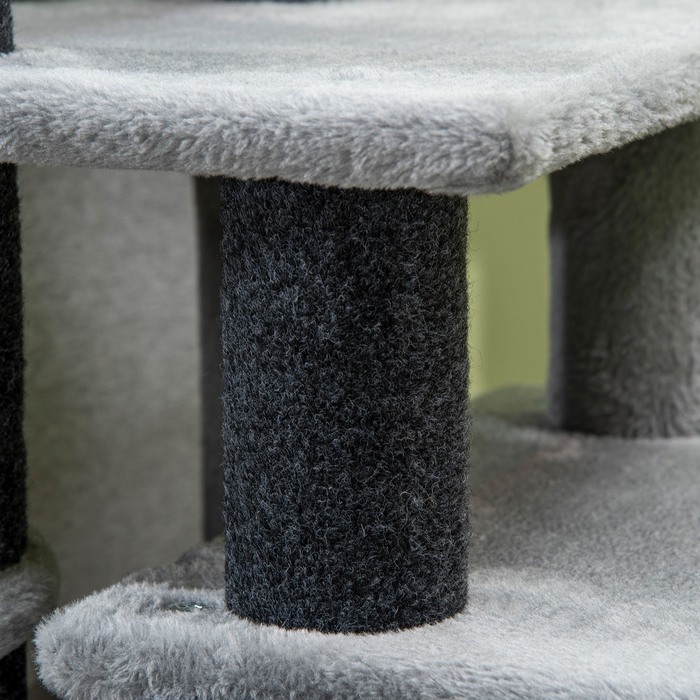 PawHut Pet Stairs 3/4-ступінчасті сходинки для кішок зі спальним місцем та ігровим м'ячем, плюшевий чохол, міцна ДСП для котів
