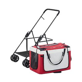 Легкий розкладний візок для дітей та маленьких собак – дихаючий візок для котів та собак – переноска для 2 тварин – портативний візок для домашніх тварин – система подорожей для цуценят та кошенят, червоний