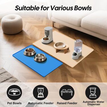 Килимок для корму для собак та котів з силікону харчової якості, з піднятими краями, неслизький, синій (L)
