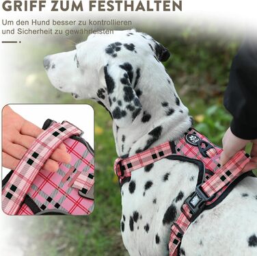 Шлейка для собак середнього розміру FURRYFECTION, анти-виривання, зручна, регульована, з шнуром (Plaid Rosa, M)