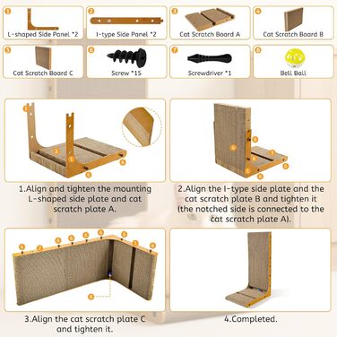Кігтеточка для котів, 70 см, L-подібна конструкція, з іграшками, щільне гофрокартон, для захисту стін та диванів