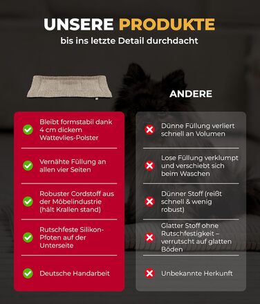 Килимок для собак HS-Hundebett® Cord з підкладкою XS – Антиковзаюча поверхня – М'яка ковдра для собак – Затишне місце для відпочинку – Виготовлено в Німеччині (Бежевий, 55x75 см)