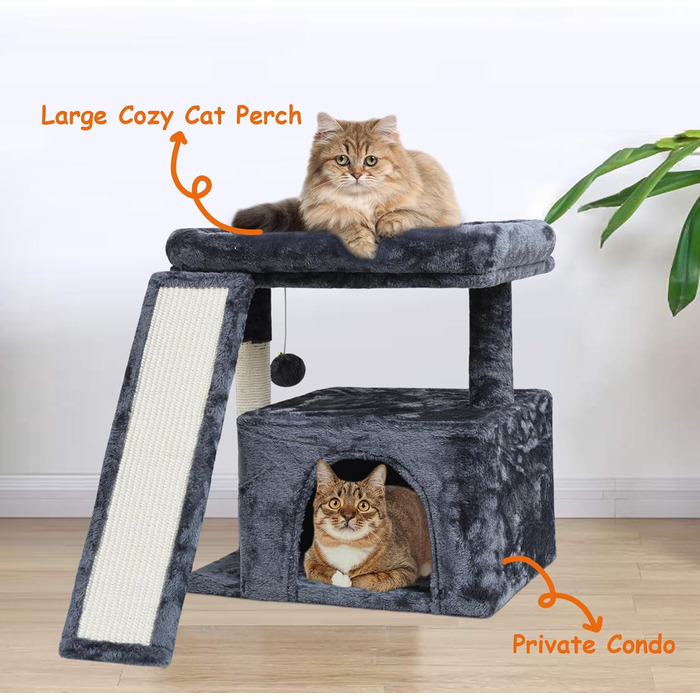 Дім-кіготник для котів у приміщенні - стабільна кімната з кігтеточкою, стійкою для сидіння, платформою та схованим місцем (димно-сірий)