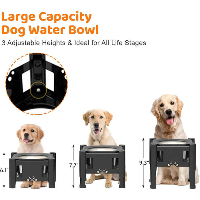 Підвищений годівниця для собак Felenny, 3 регульовані висоти, антипроливання, повільний диспенсер для води та корму, великі, середні та малі породи собак та котів