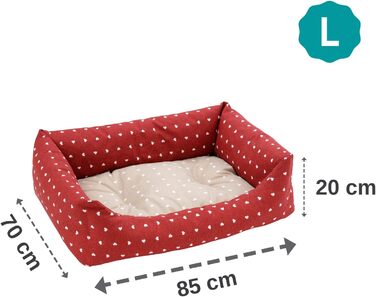 Кругле ліжко для собак Baroni Home з м'яким матрацом, 70x85 см, червоно-білі сердечка