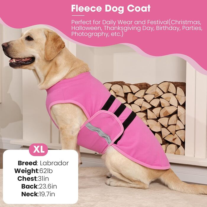 Флісовий одяг для собак Nanaki: теплий, зручний, регульований, для дрібних та середніх порід (Бігль, Бостон-Тер'єр), рожевий (Large)
