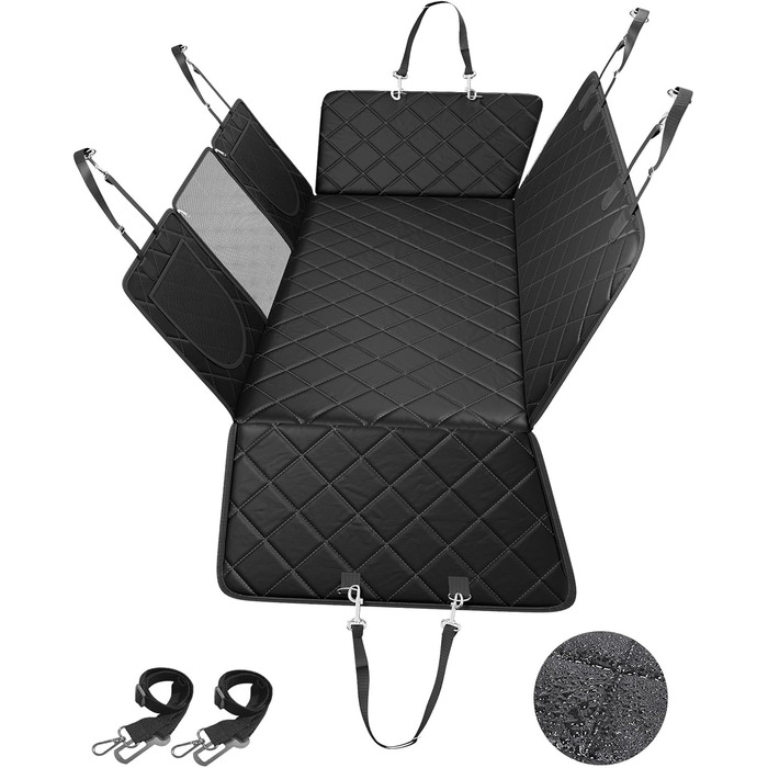 Килимок для собак у машину з жорсткою основою | Водонепроникний, антиковзний, захисний чохол на заднє сидіння авто | Килимок-матрас для собак XXL з 6 шарами та 2 фіксаторами для ременів безпеки