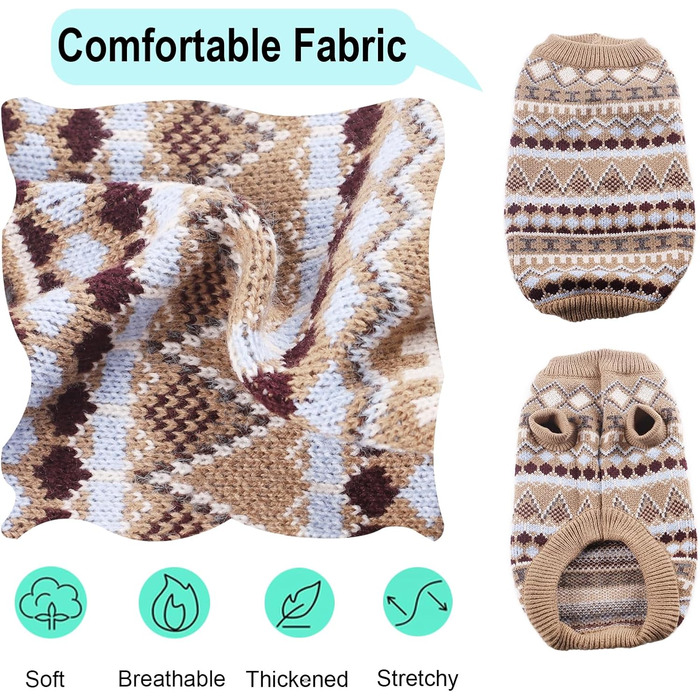 Теплий зимовий пуловер для собак, святковий новорічний пуловер для малих та середніх собак, пуловер для чихуахуа, французького бульдога (колір: коричневий, розмір: L)