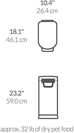 Контейнер для кормів для тварин simplehuman 30 л, великий, з матової нержавіючої сталі, стійкий до відбитків пальців