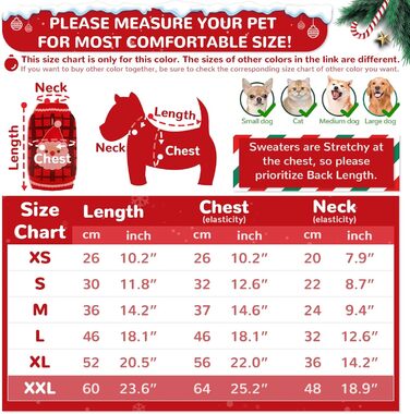 Теплий різдвяний светр для собак з отвором для язика, червоний в клітинку, олень, костюм для собак, підходить для малих, середніх та великих собак, котів, теплий осінньо-зимовий одяг, цуценят, одяг для собак, преміум якість, червоний в клітинку, олень (XX
