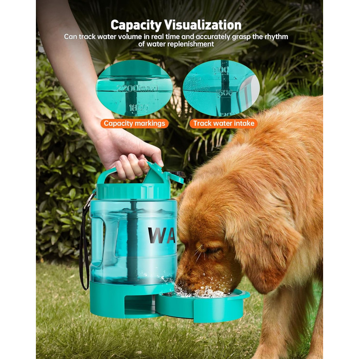 Травельна пляшка для собак - годівниця для води, витокозахисна, для великих тварин, ідеальна для прогулянок, кемпінгу, пляжу (м'ятно-зелена)