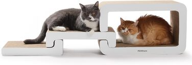 PetRhein 3-в-1 Кігтеточка для котів, велика XXL картонна кігтеточка, багатофункціональні меблі для котів з пандусом та будиночком, розтягується до 116 см, міцна завдяки стільниковій структурі, килимок для кількох котів