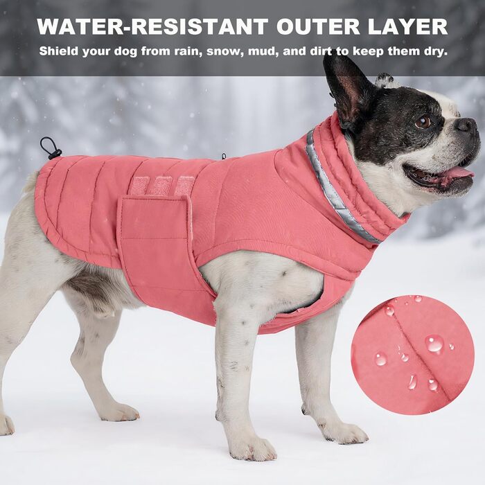 Водонепроникний зимовий одяг для собак, теплий вітрозахисний одяг з відбиваючими елементами та регульованим коміром, для маленьких собак, з застібкою-липучкою, розмір S (Рожевий 02, Small)