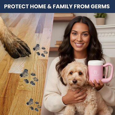 Очисник лап для собак - напівавтоматичний, з м'якими силіконовими щетинками, No Mess Paw Cleaner Cup для собак середніх та малих порід, рушник у комплекті, рожевий, Medium