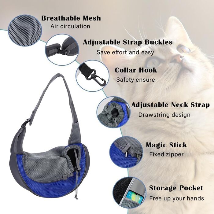 Сумка-переноска для собак та котів XGOPTS, до 5 кг, блакитна, дихаюча, регульована