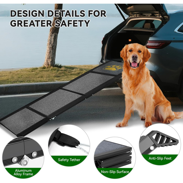 Рампа для домашніх тварин Hunderampe, 170 x 50 см, сіра, з антиковзким покриттям, до 70 кг, для автомобілів, вантажівок, SUV та сходів, легка алюмінієва конструкція