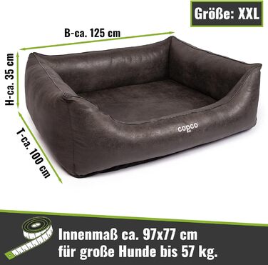 Ортопедичне ліжко для собак великих порід, XXL, чорне. Знімний чохол, неслизьке покриття, штучна замша, 125 x 100 x 35 см. Захищає суглоби, для дому, легко мити.