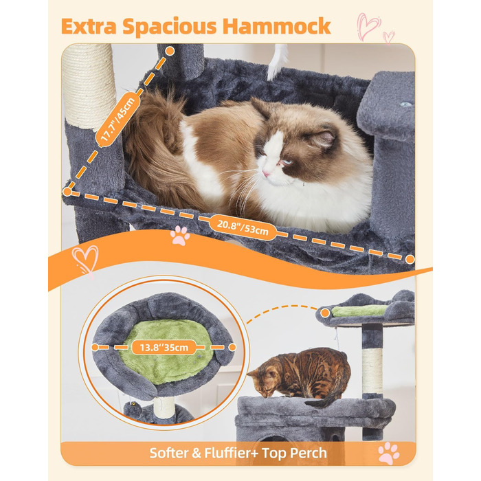 Драбина для котів Taoqimiao MS032G XXL - велика, для дорослих, з металевою гамаком, сірий