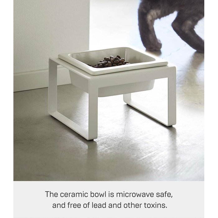 Миска для тварин Yamazaki 5817 Tower з підставкою, сталь/кераміка, мінімалістичний дизайн, 15 x 15.5 x 10 см