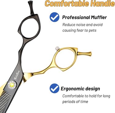 Професійна вигнута ножиця для грумінгу домашніх тварин 7.5 дюймів, 56 зубів, кут вигину 25°, золота, преміум-якість