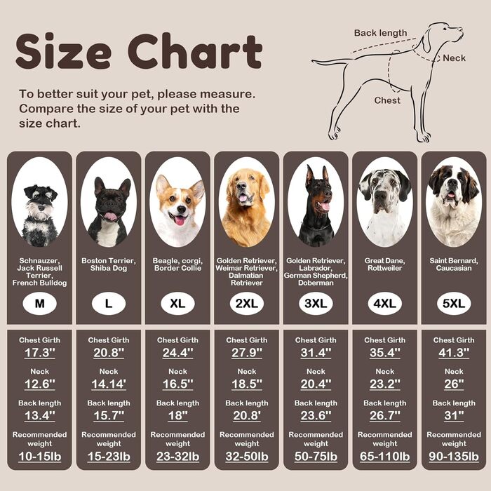 Теплий зимовий/осінній пуловер для собак великих порід, з коміром-стійкою, коричневого кольору, розмір XXXXX-Large