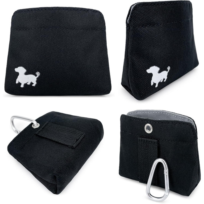 Сумка для ласощів для собак - компактна сумка для тренувань з магнітним закриттям - аксесуар для собак, чорна з сірою підкладкою Small