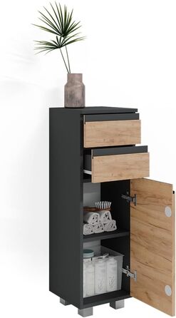 Шафа для ванної Vicco J-Shape, антрацит/дуб, 30x95 см
