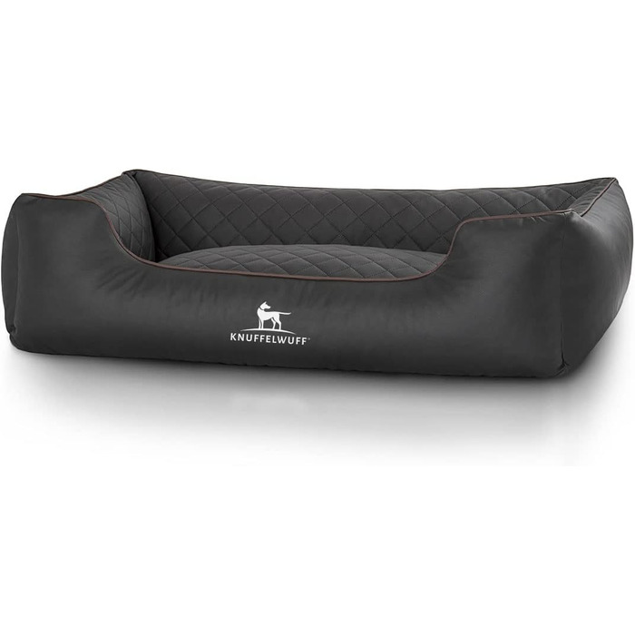 Ортопедичне собаче ліжко Knuffelwuff Madison з чорного штучної шкіри XXL 120 x 85 см - знімний чохол - легко мити - для великих, середніх та маленьких собак, розмір 120 x 85 x 25 см