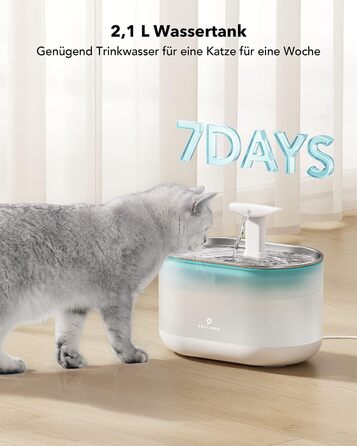 Питний фонтан для котів PETLIBRO, ультратихий, 2,1 л, капсульний, з нержавіючої сталі, два режими подачі води, видимий рівень, BPA-free, з 4 фільтрами, для котів і собак