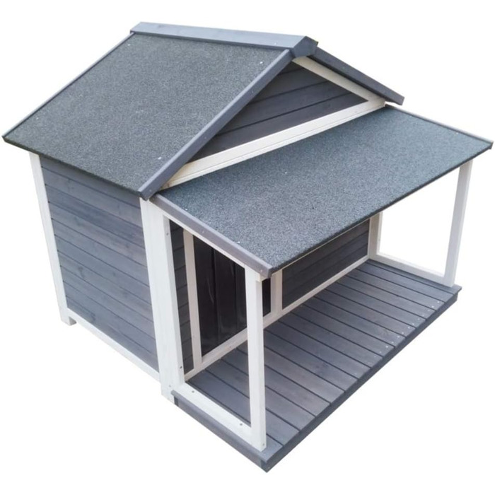 Будка для собак SunnyDogs з масивного дерева | Тепла та водовідштовхуюча будка з дахом та терасою | Розміри: 130 x 118 x 108 см