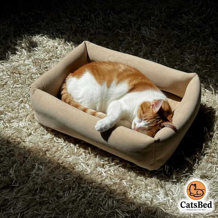 Преміум ліжко для котів - Комфорт та стиль з Magic Velvet, тканина: сертифікована Ökotex 100, стійка до подряпин та легко чиститься (Бежевий)