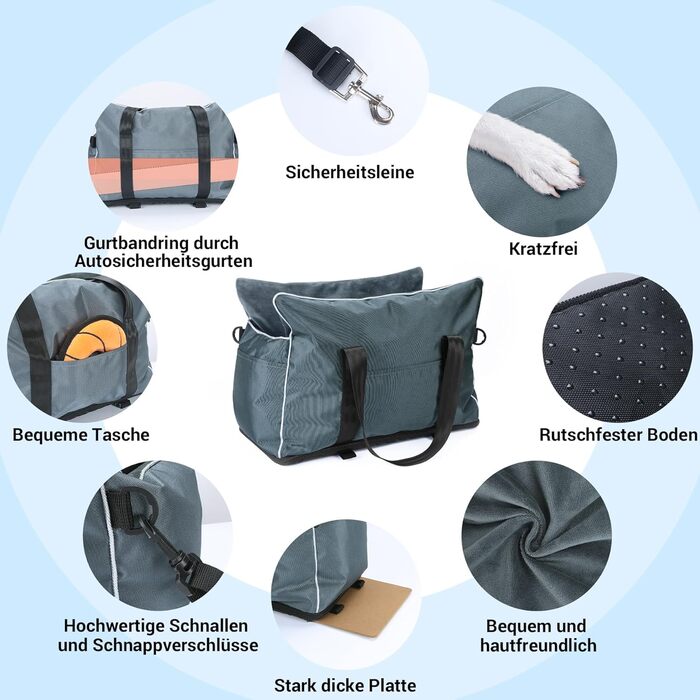 Автокрісло для маленьких собак та котів, кріплення на середню консоль, знімний, можна прати, з хутром, для цуценят, м'яке, тепле, сіре, маленьке