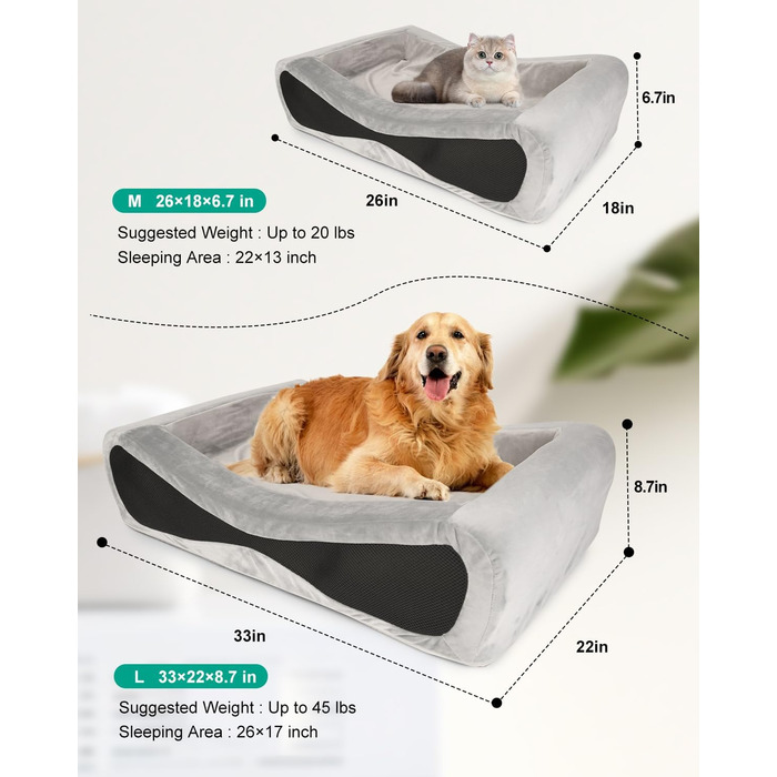 Ортопедичне ліжко для собак та котів NPET з піною пам'яті, розмір M (Large), знімний чохол