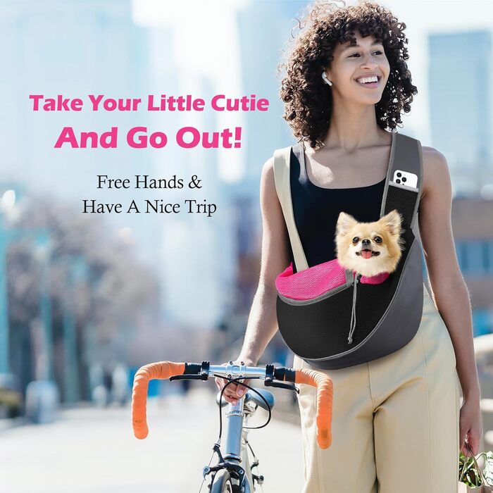 Сумочка-переноска для собак Pawaboo, оновлена версія з кишенею для гаджетів, регульована, для вигулу на вулиці - чорна (Magenta-2025 Upgedated, L)