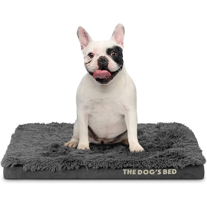 Ортопедичне ліжко для собак, велике, з штучного хутра, 101 x 64 x 10 см, вологостійке, з Memory Foam (матрац 71 x 48 x 5 см, сіре хутро)